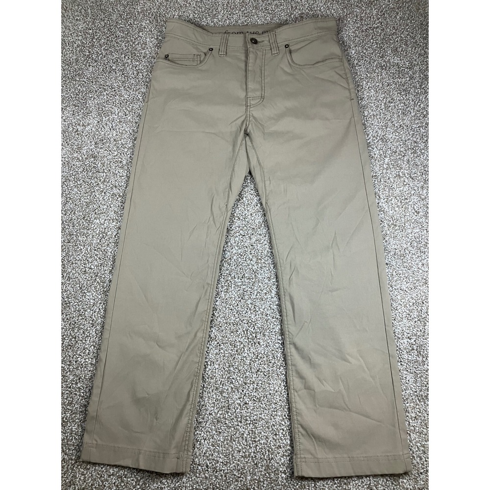 Prana Brion Slim Fit Khaki Tan Stretch Nylon Hiking Pants Mens 32x30 Fits 32x28